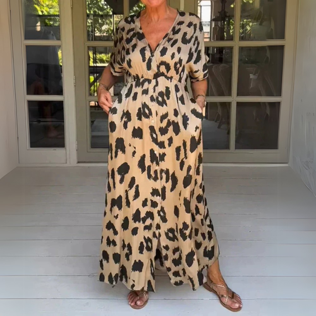 Penelope | Elegant leopard maxi kjole