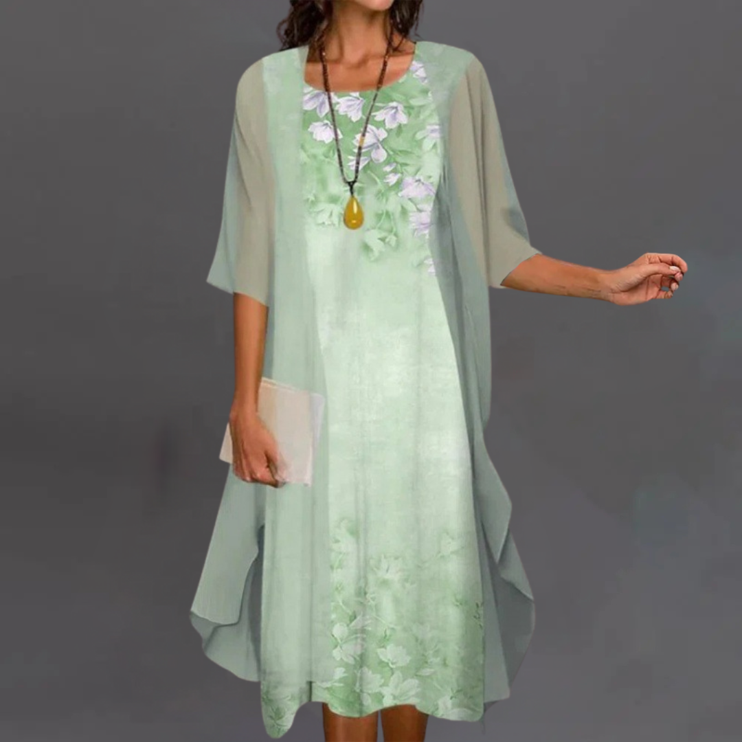 Irena | Elegant blomster sæt – kjole & cardigan