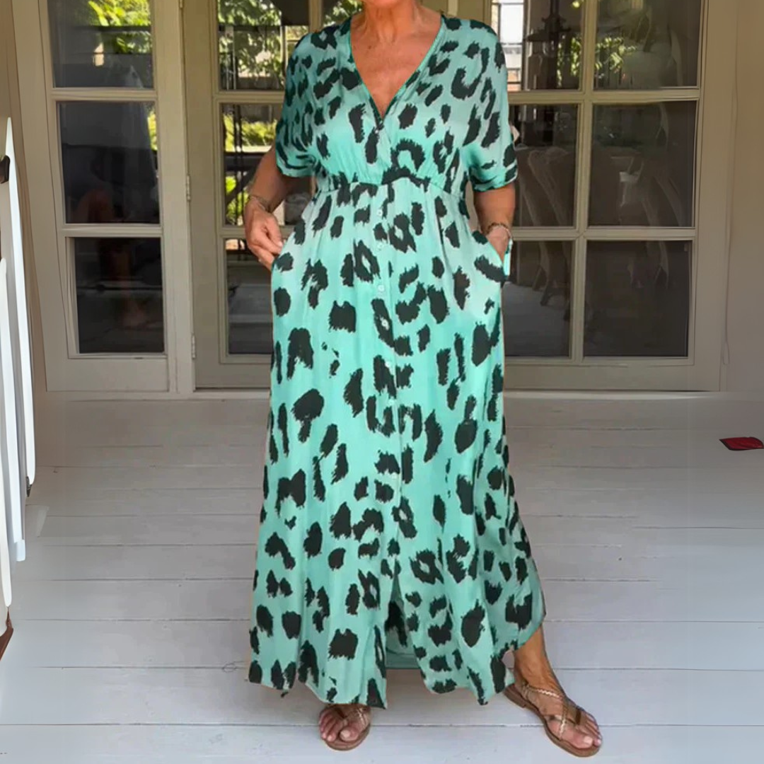 Penelope | Elegant leopard maxi kjole
