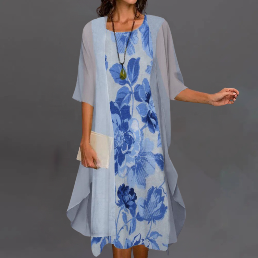 Irena | Elegant blomster sæt – kjole & cardigan