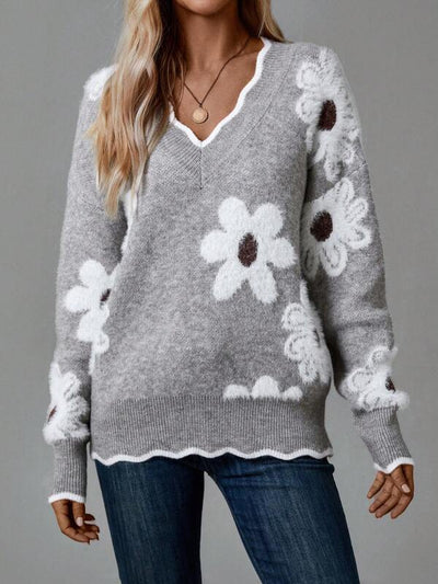 Leon | Timeless V-Neck Sweater with Floral Details