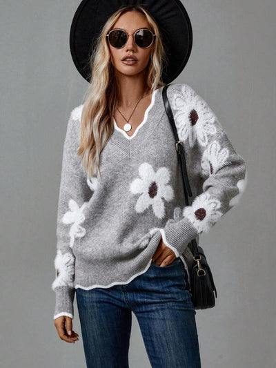 Leon | Timeless V-Neck Sweater with Floral Details