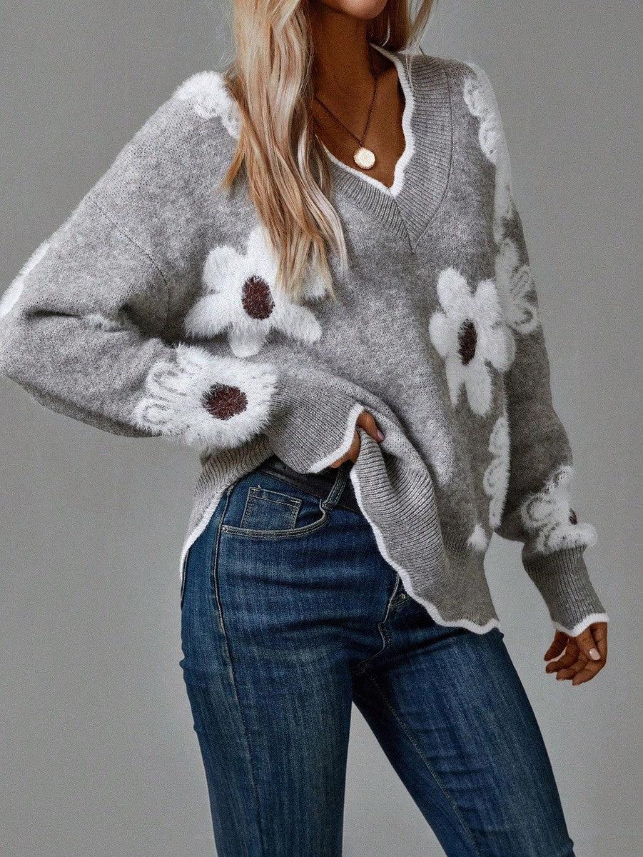 Leon | Timeless V-Neck Sweater with Floral Details