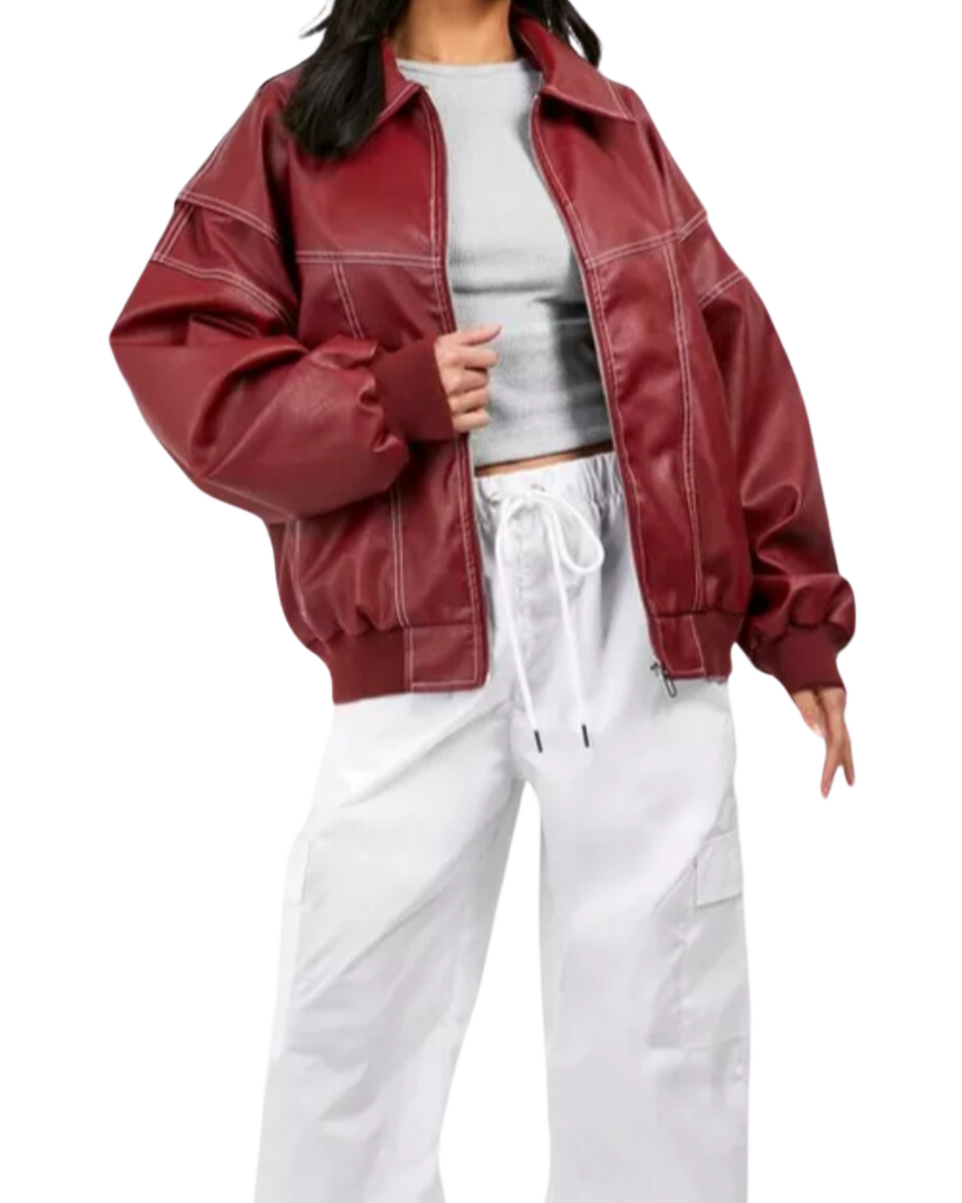 Elena | Oversized Leather Jacket with Zipper Closure