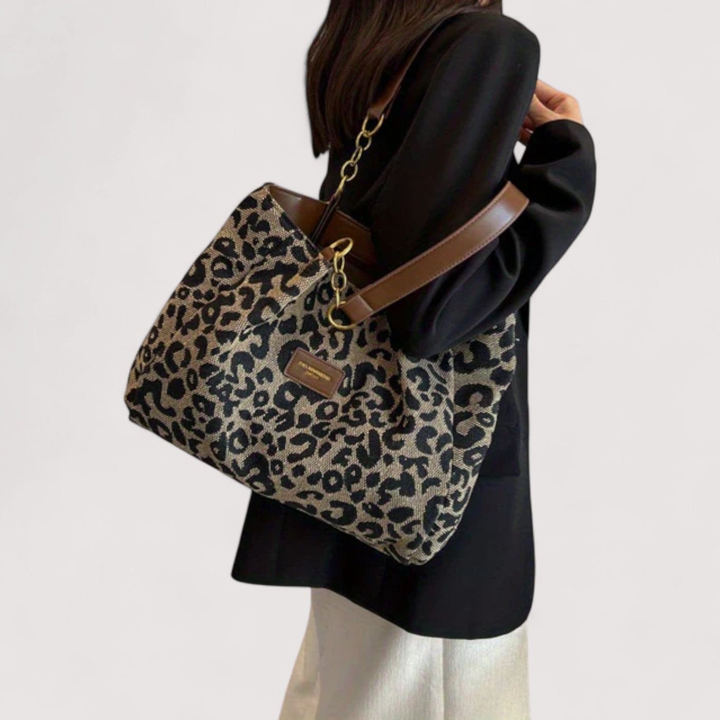 ARIELLE | Leopard Print Canvas Shopper Bag for Women