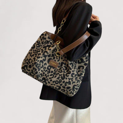 ARIELLE | Leopard Print Canvas Shopper Bag for Women
