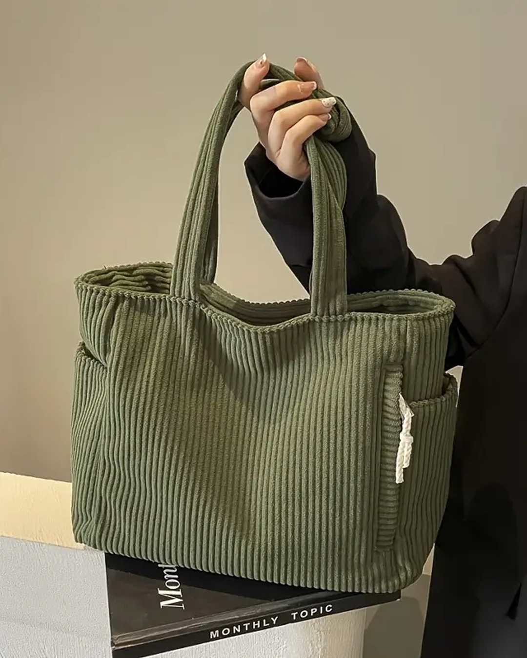 IRENE | Ribbed Tote Bag with Stylish Drawstring Detail
