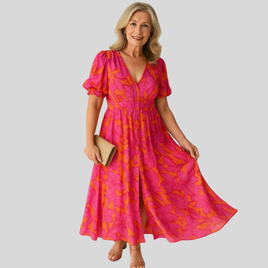 Jovie | Elegant rødrosa maxi kjole