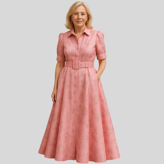 Laurén | Rosa maxi kjole med broderier