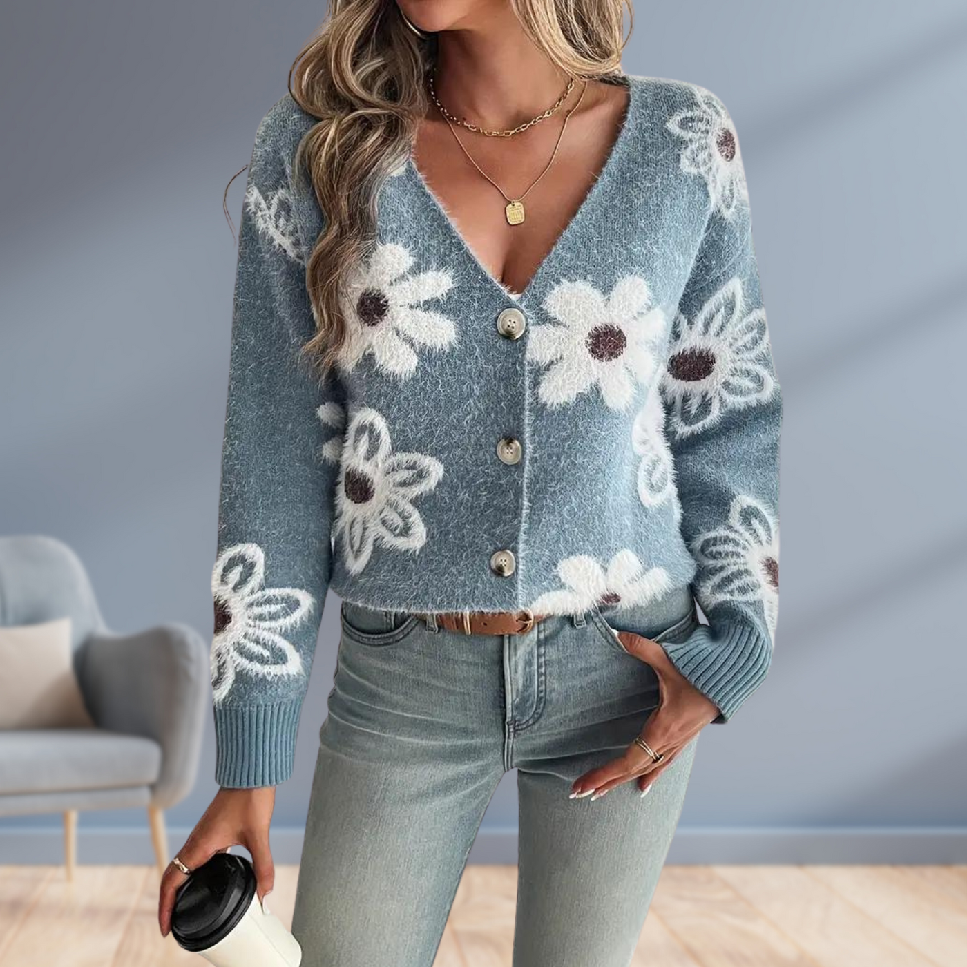 Daisy Dream | Warm Knit Cardigan with Floral Detail