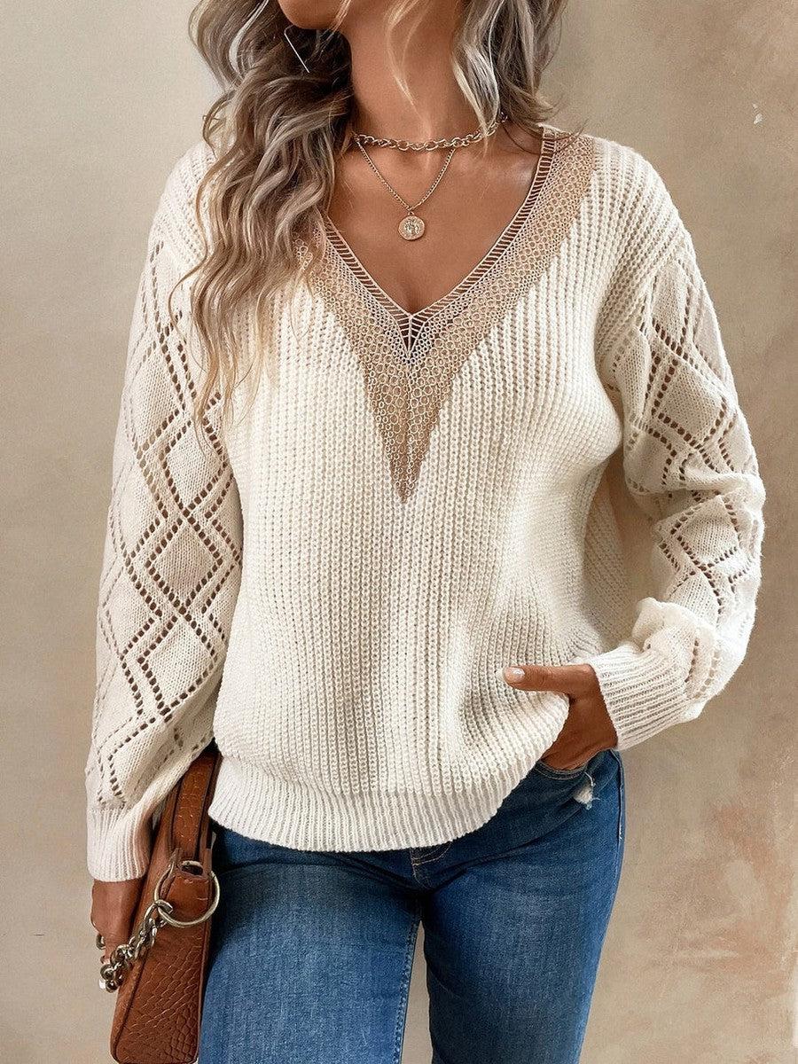 Nina | Timeless V-Neck Knit Sweater with Color Block