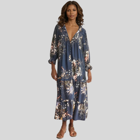 Mariana | Elegant midi kjole med knapper og krave