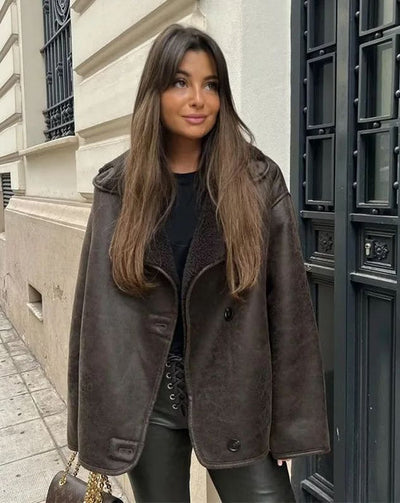 Amara | Warm Lined Women’s Coat in Faux Fur & Leather
