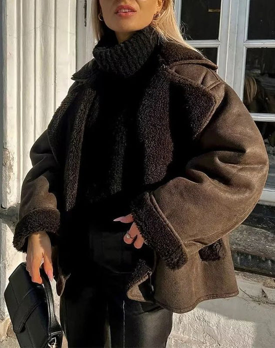 Amara | Warm Lined Women’s Coat in Faux Fur & Leather