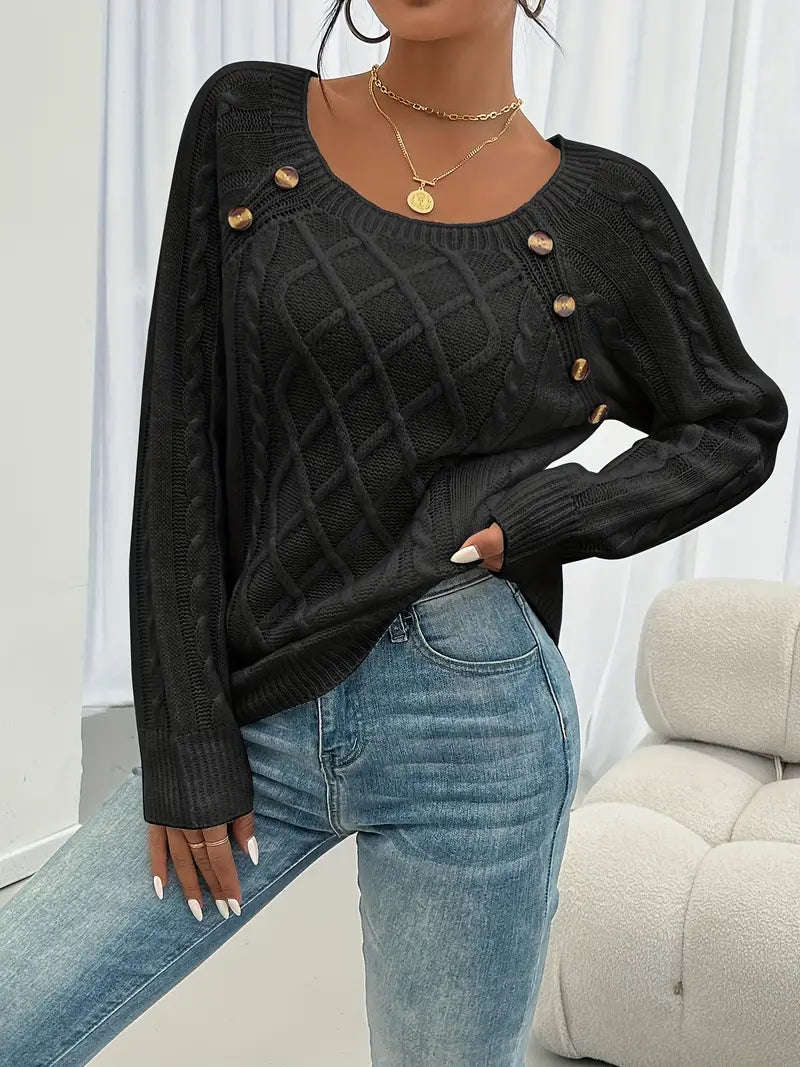 Marlene | Casual Sweater with Button Placket at the Front
