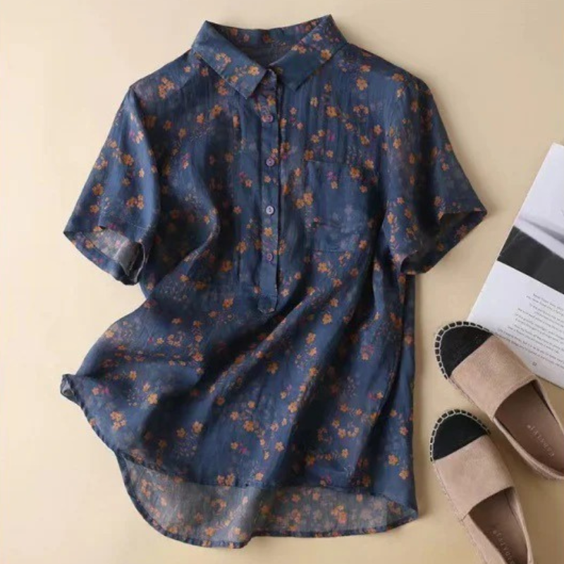 EVELINA | Floral Shirt with Half Button Placket