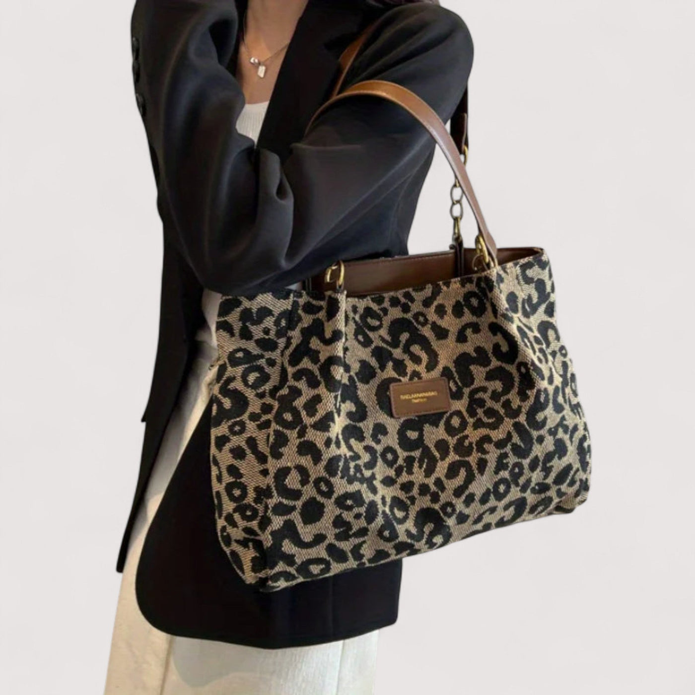 ARIELLE | Leopard Print Canvas Shopper Bag for Women