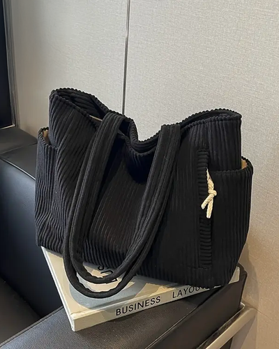 IRENE | Ribbed Tote Bag with Stylish Drawstring Detail