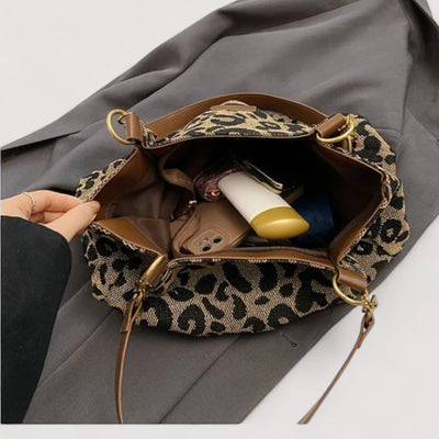 ARIELLE | Leopard Print Canvas Shopper Bag for Women
