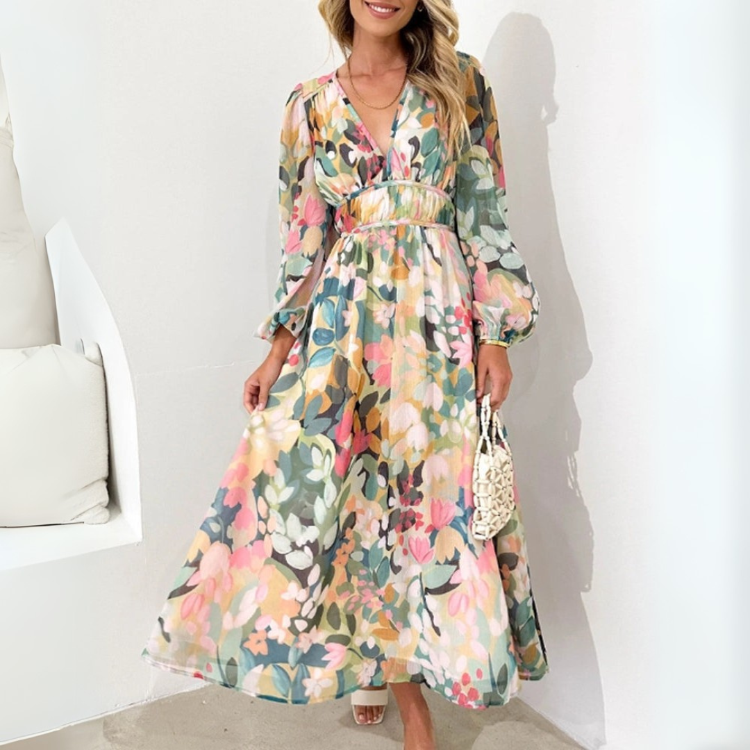 Ariel | Elegant blomster midi kjole