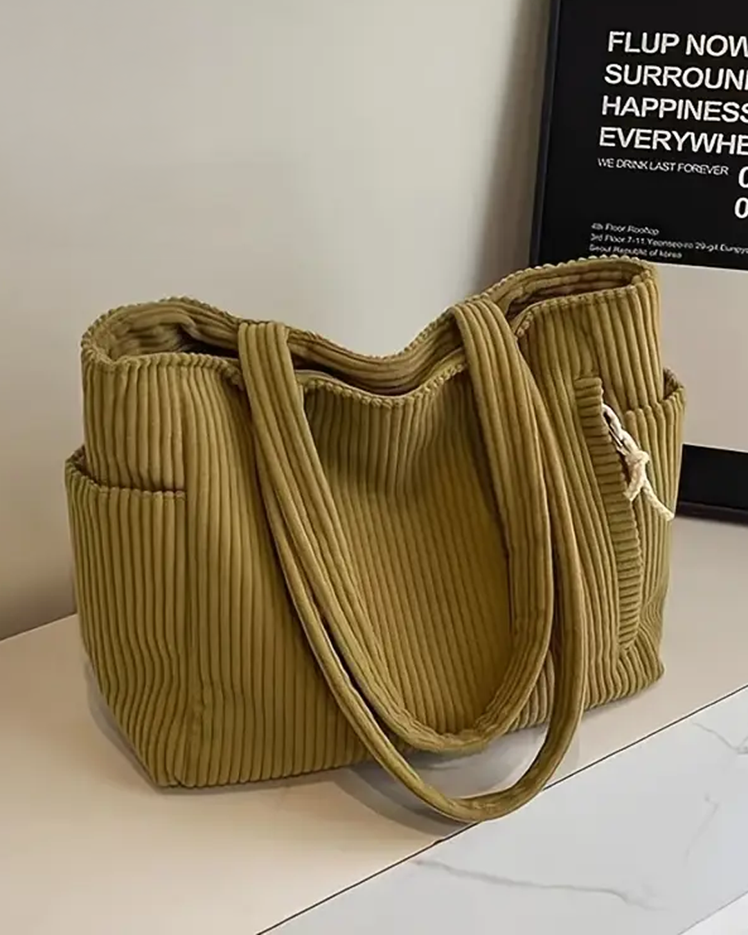 IRENE | Ribbed Tote Bag with Stylish Drawstring Detail