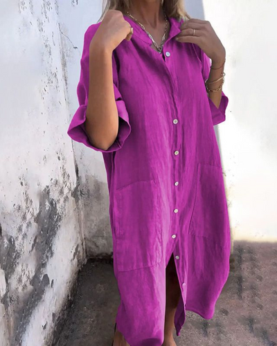 SOPHIA | Ibiza Style Casual Shirt Dress Knee Length