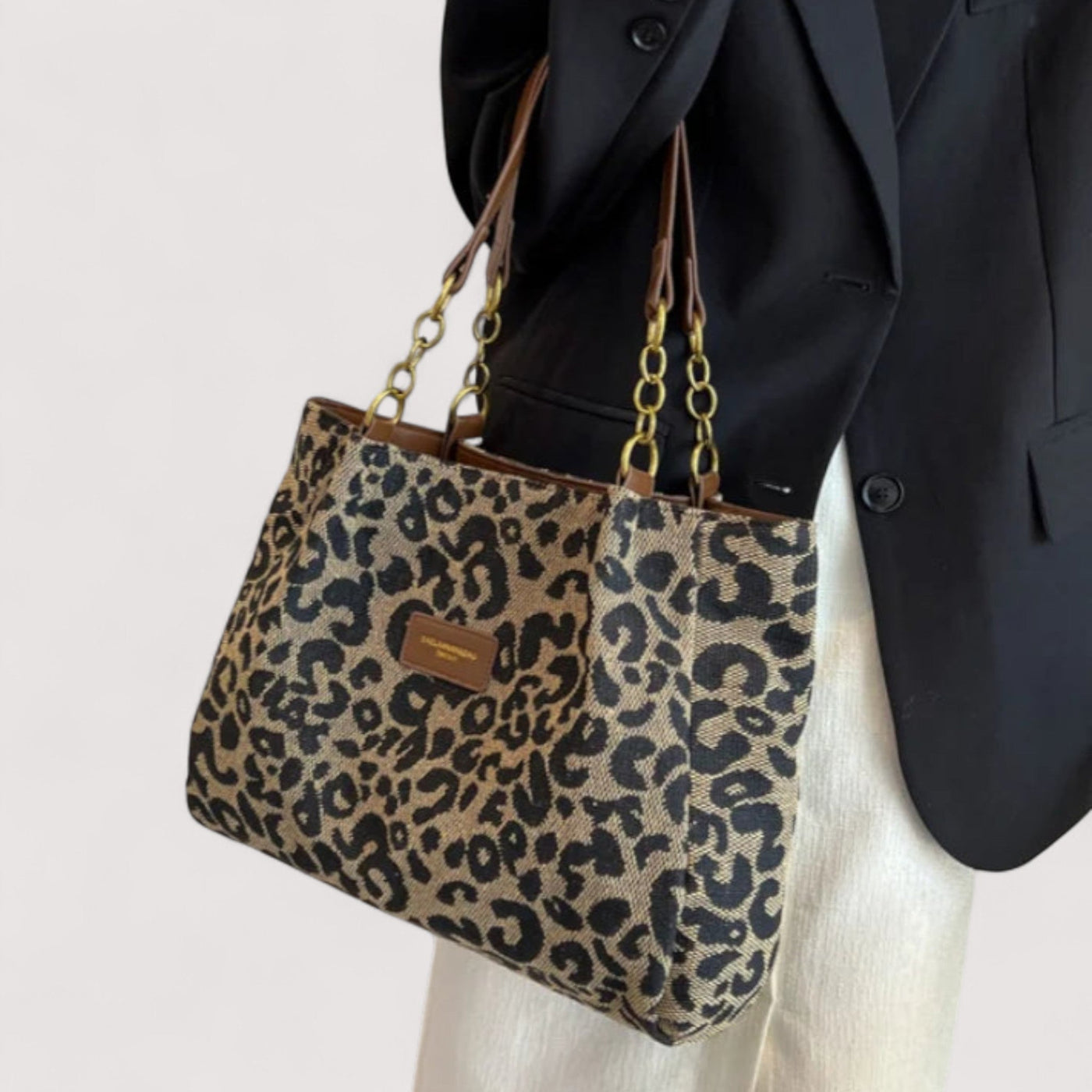 ARIELLE | Leopard Print Canvas Shopper Bag for Women