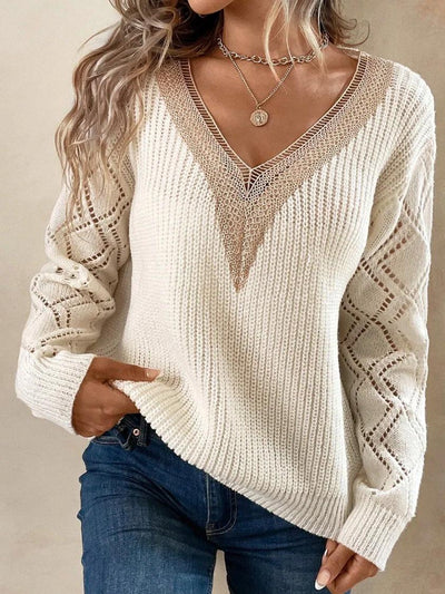 Nina | Timeless V-Neck Knit Sweater with Color Block