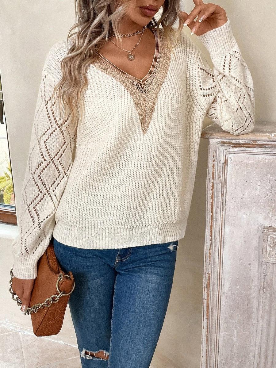 Nina | Timeless V-Neck Knit Sweater with Color Block