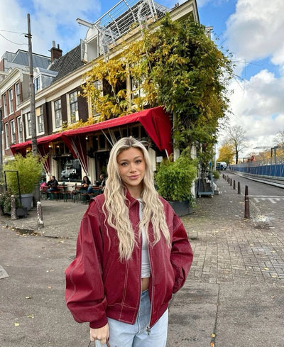 Elena | Oversized Leather Jacket with Zipper Closure
