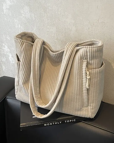 IRENE | Ribbed Tote Bag with Stylish Drawstring Detail