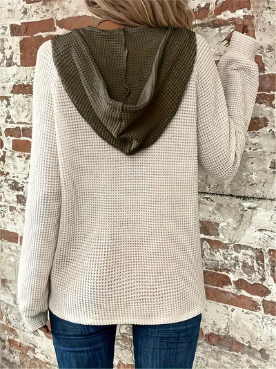 VIVIEN | Long Sleeve Hoodie with Button Placket & Drawstring