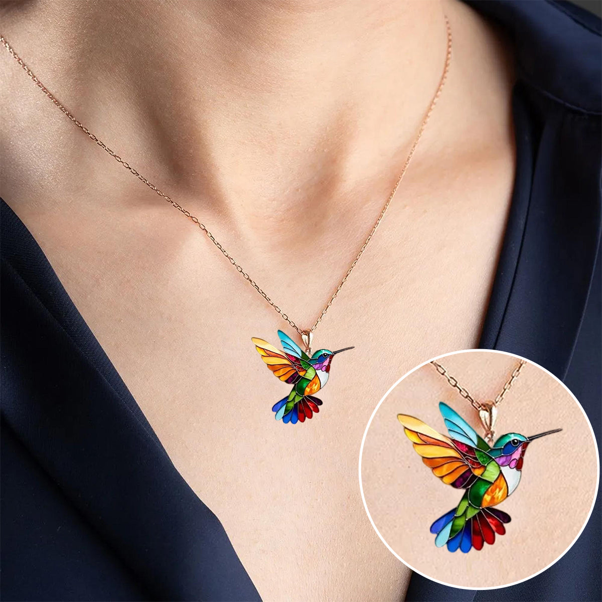 Lina | Minimalist Necklace with Hummingbird Charm