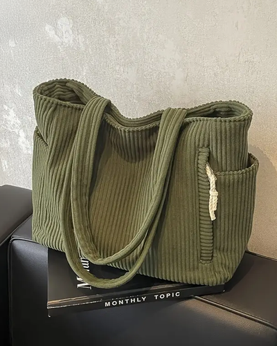 IRENE | Ribbed Tote Bag with Stylish Drawstring Detail