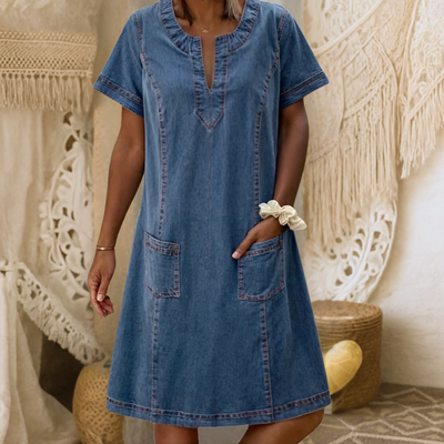 Theresa | Elegant Denim Blue Dress in Chic Style