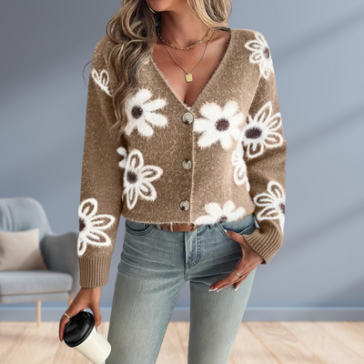 Daisy Dream | Warm Knit Cardigan with Floral Detail