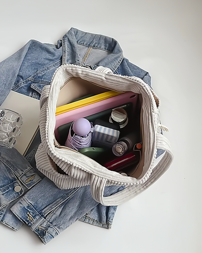 IRENE | Ribbed Tote Bag with Stylish Drawstring Detail
