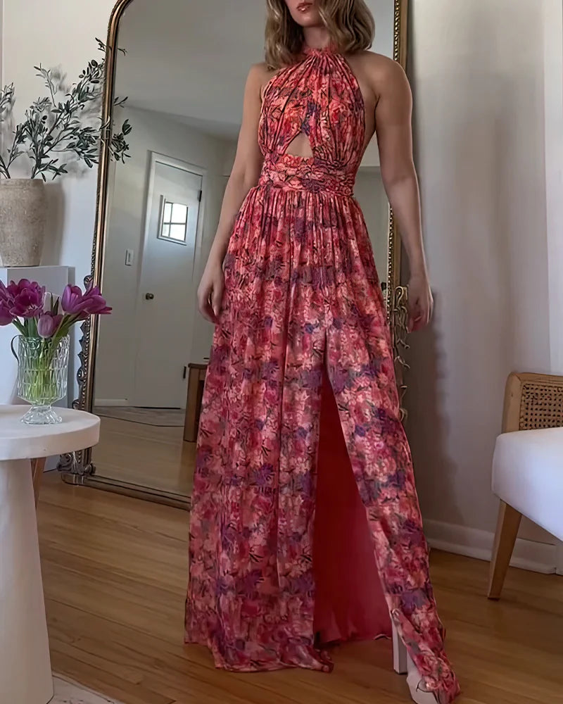 SELENA | Backless Maxi Dress with Floral Print