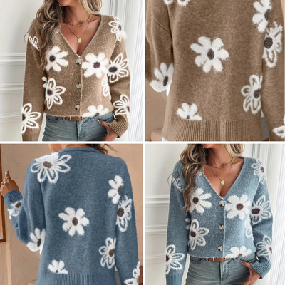 Daisy Dream | Warm Knit Cardigan with Floral Detail