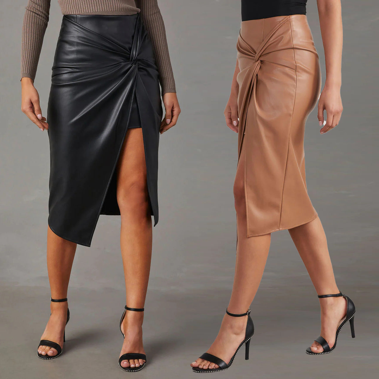Clara | Modern Asymmetrical Leather Midi Skirt