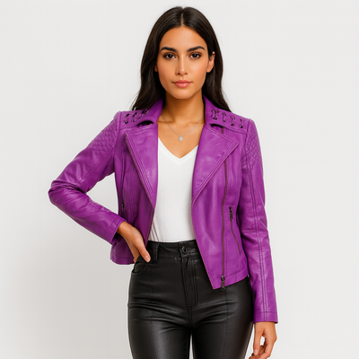 Elena | Stylish Short Biker Leather Jacket for Women