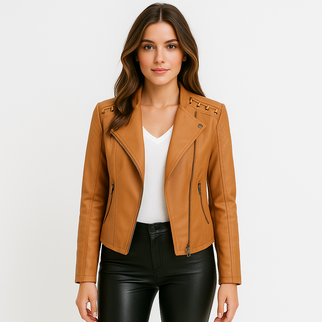 Elena | Stylish Short Biker Leather Jacket for Women