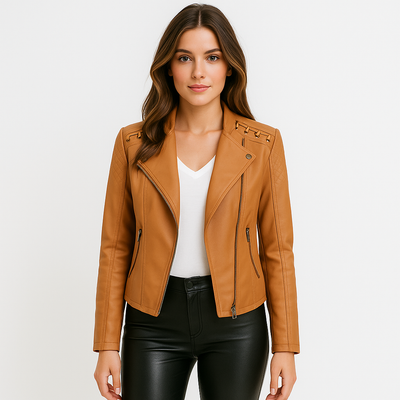 Elena | Stylish Short Biker Leather Jacket for Women