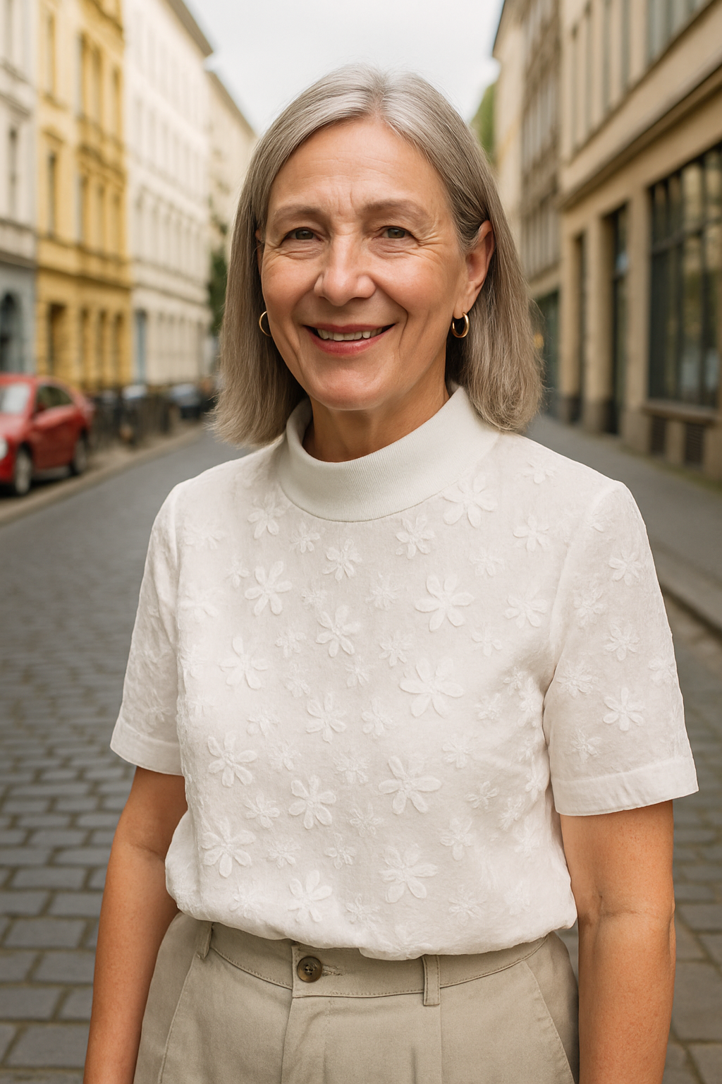 ELIANE | White Embroidered Blouse with Stand Collar