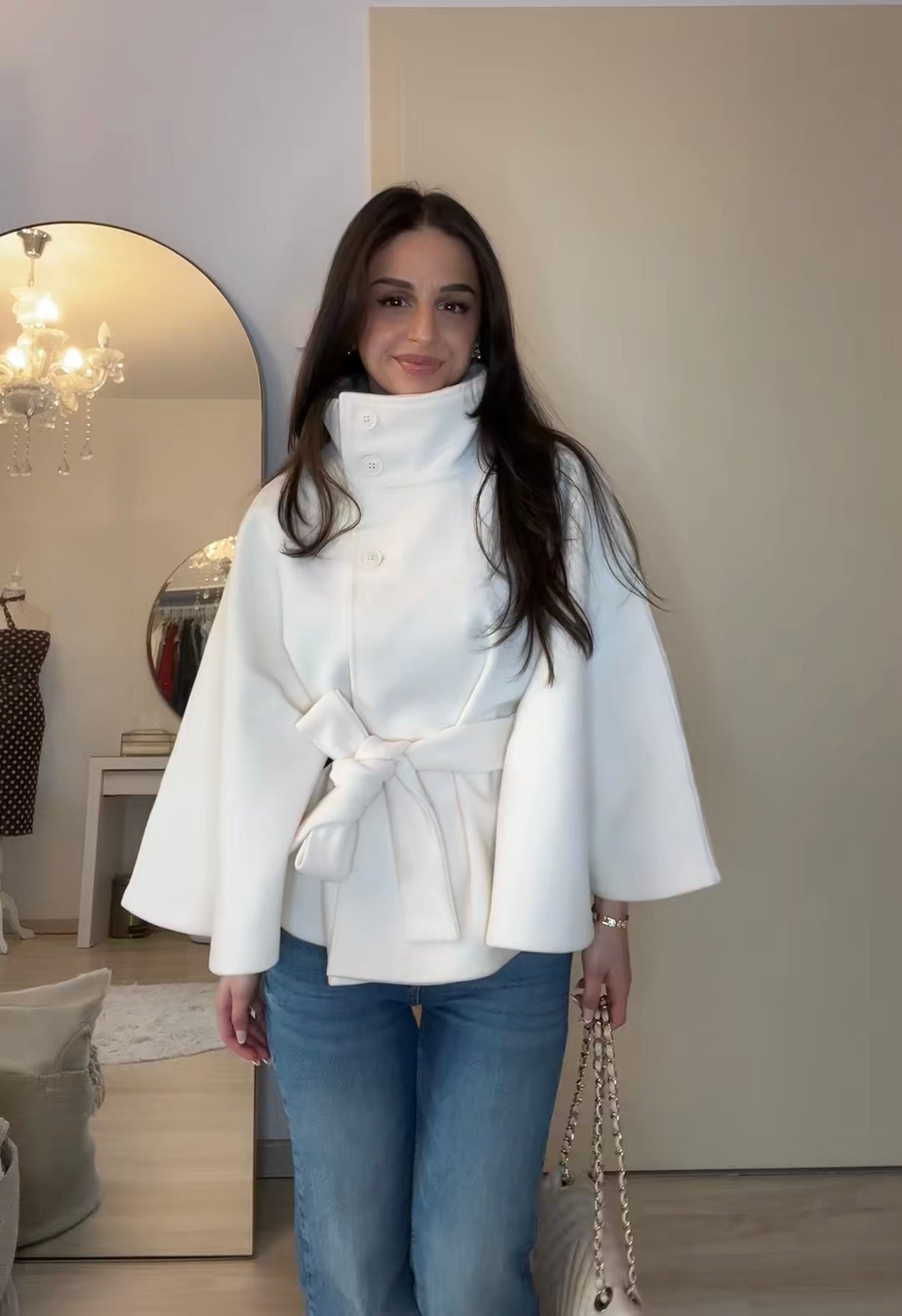 Clara | Elegant Women’s Jacket with High Neck & Belt