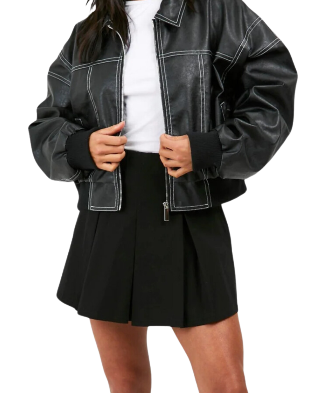 Elena | Oversized Leather Jacket with Zipper Closure