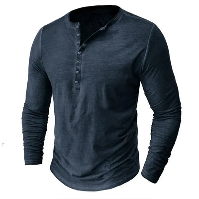 Henley Long Sleeve Shirt with Button Placket for Men