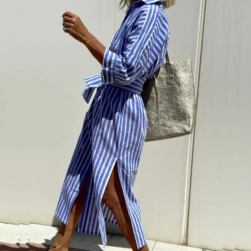 ALINA | Shirt Dress with Classic Striped Pattern