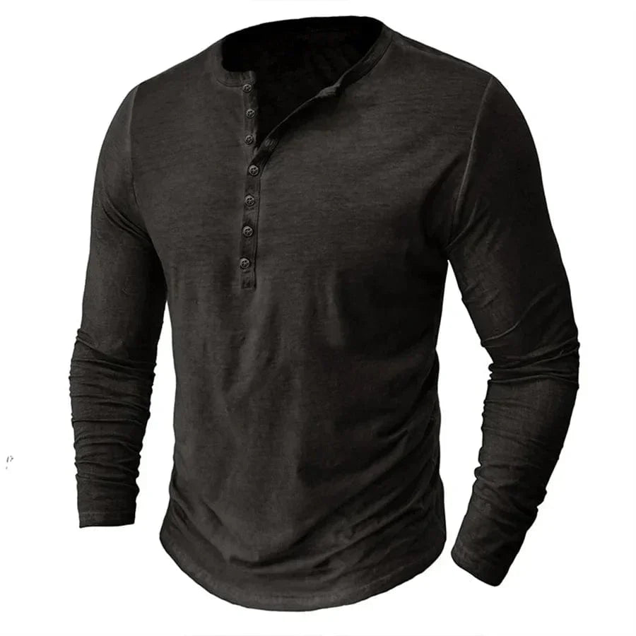 Henley Long Sleeve Shirt with Button Placket for Men