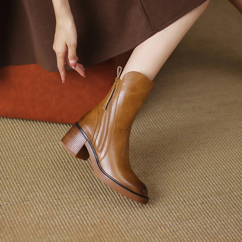 Elara | Elegant Leather Ankle Boots with Modern Design